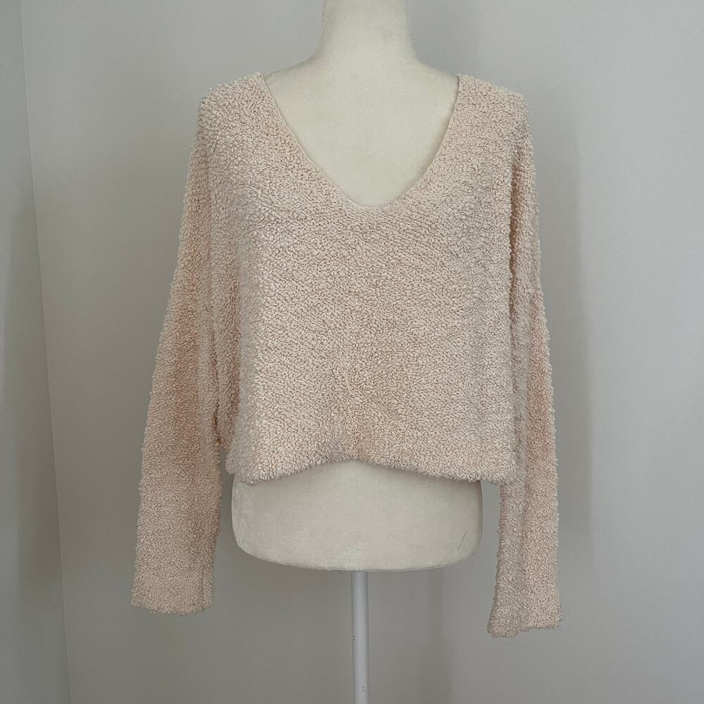 Free People Popcorn Cropped V-Neck Sweater Cream Small - Picture 5 of 10